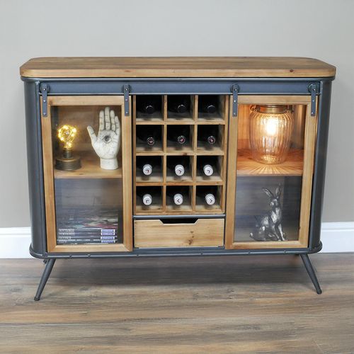 Dutch Fir Wood and Metal 2 Door Wine Cabinet