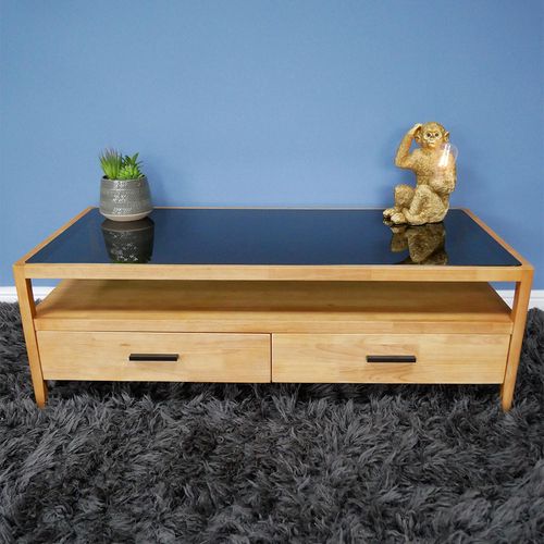 Dutch Wood and Black Glass 2 Drawer TV Unit