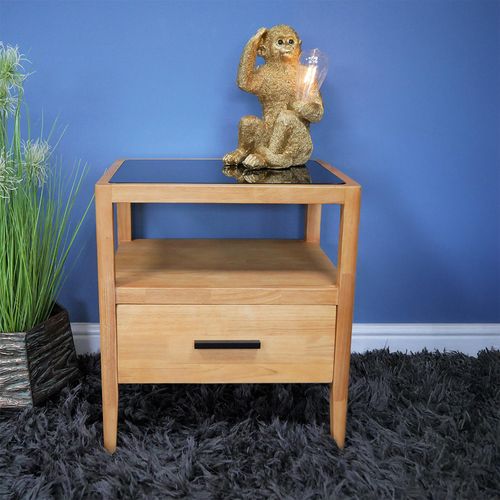 Dutch Wood and Black Glass 1 Drawer Bedside Cabinet