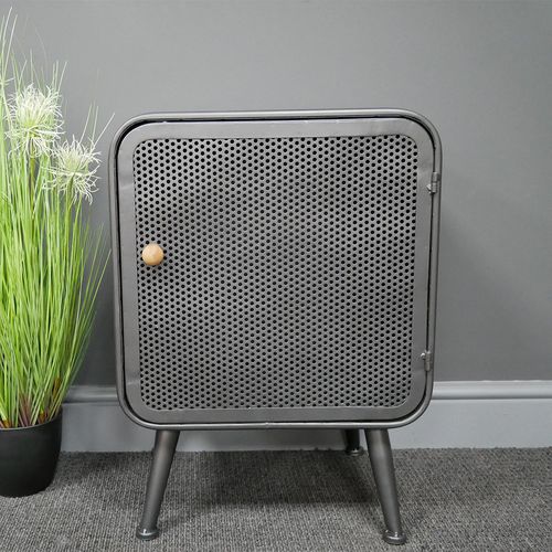 Dutch Grey Metal Mesh 1 Door Bedside Cabinet
