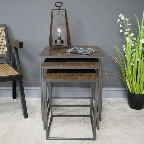 Dutch Metal Brown Floral Nest of 3 Tables