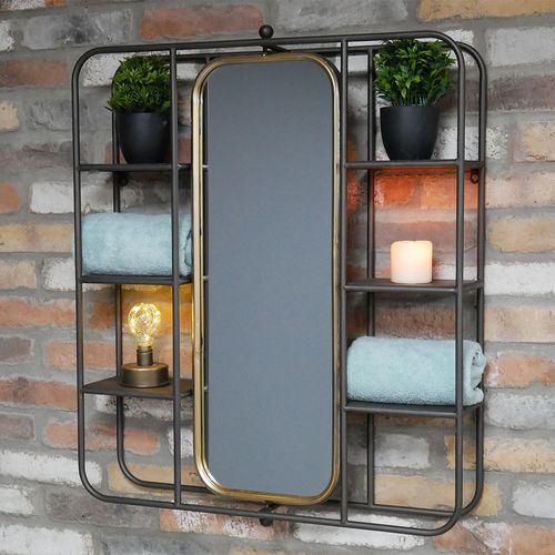 Dutch Black Metal Wall Unit with Mirror