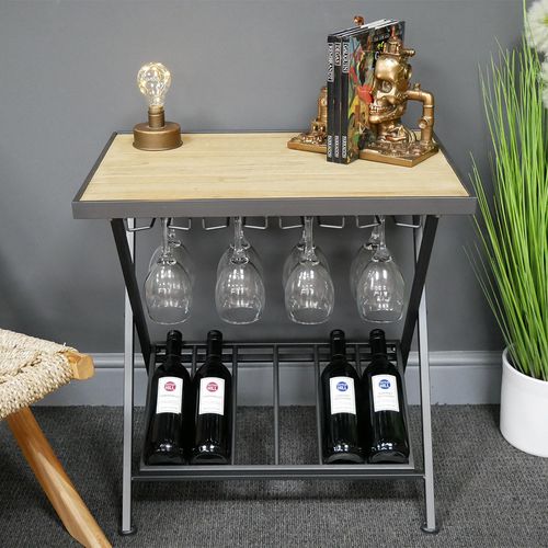Dutch Fir Wood and Metal Wine Side Table