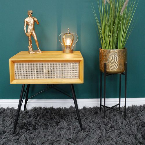 Dutch Wood and Rattan 1 Drawer Bedside Cabinet