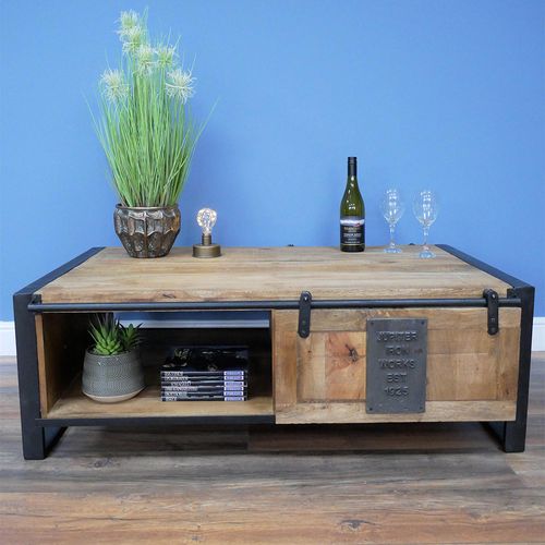 Dutch Industrial Mango Wood 1 Sliding Door Coffee Table