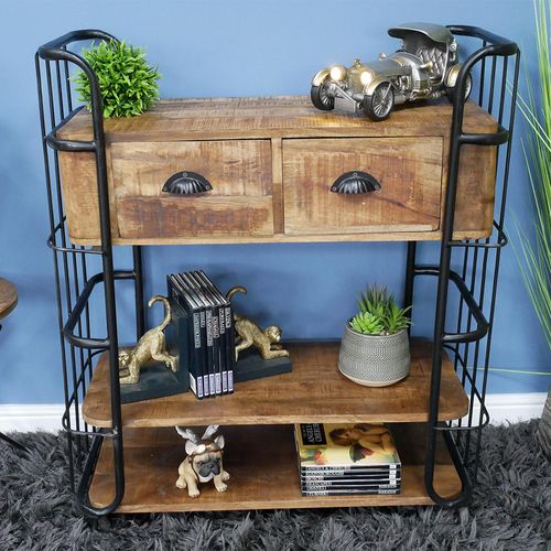Dutch Industrial Mango Wood 2 Drawer Hall Table