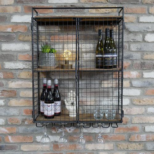 Dutch Industrial Black Metal Wine Wall Unit