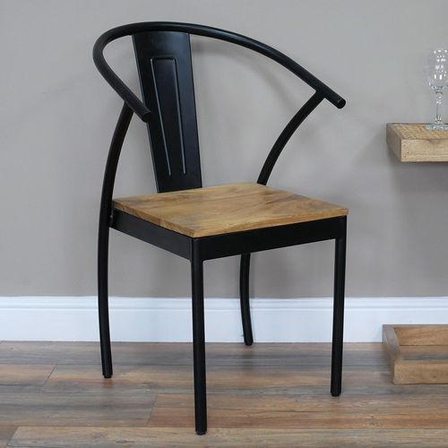 2 x Dutch Industrial Black Metal and Wood Dining Chair