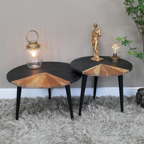 Dutch Acacia Wood Round Coffee Table - Set of 2