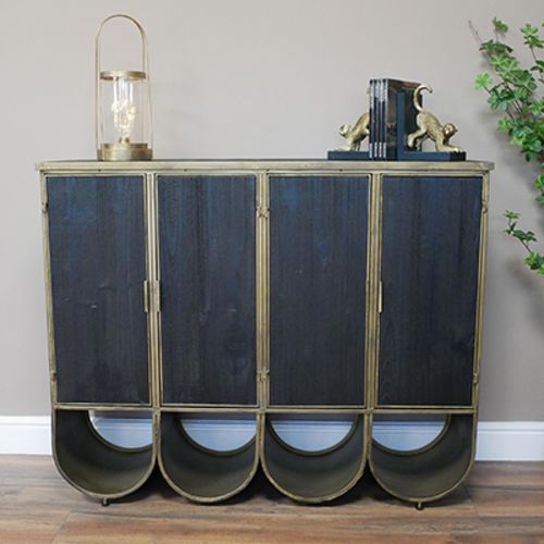 Dutch Black Wood and Metal 4 Door Storage Cabinet