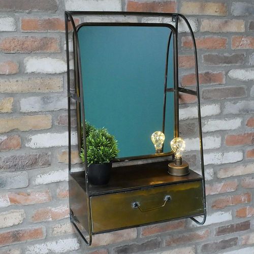 Dutch Brushed Metal 1 Drawer Wall Unit with Mirror