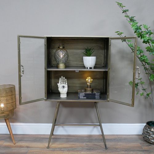 Dutch Brushed Gold Metal 2 Door Display Cabinet