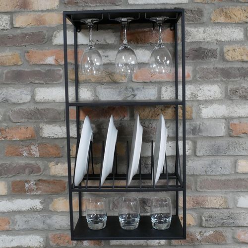 Dutch Black Metal Kitchen Wall Shelving Unit