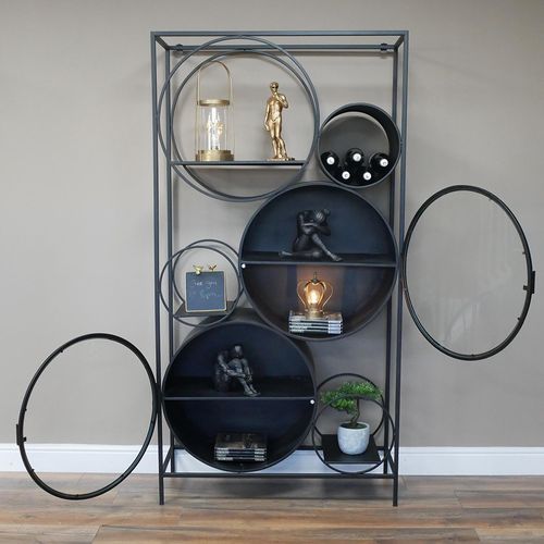 Dutch Black Metal and Glass Round Shelves Display Cabinet
