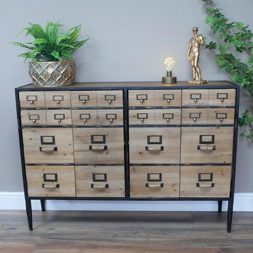 Dutch Wood and Metal Multi Drawer Wide Cabinet