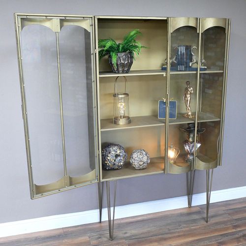 Dutch Gold Metal and Glass 2 Door Display Cabinet