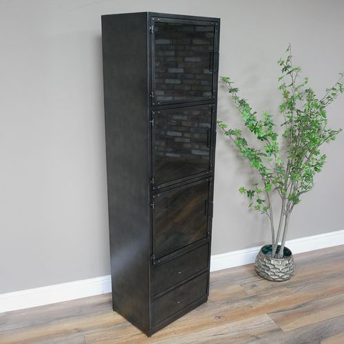 Dutch Black Metal 3 Door Narrow Display Cabinet