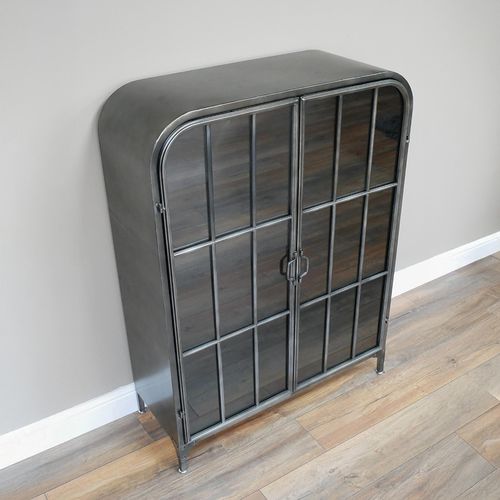 Dutch Black Metal and Glass 2 Door Curved Display Cabinet