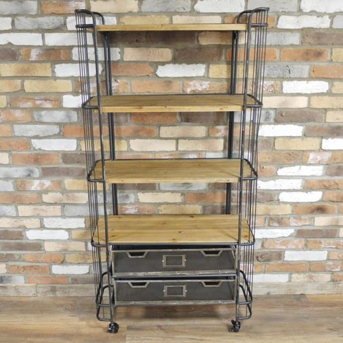Dutch Wood and Metal 2 Drawer Tall Shelving Unit