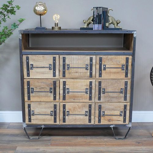 Dutch Industrial Mango Wood Multi Drawer Cabinet