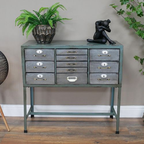 Dutch Industrial Metal Multi Drawer Hall Table