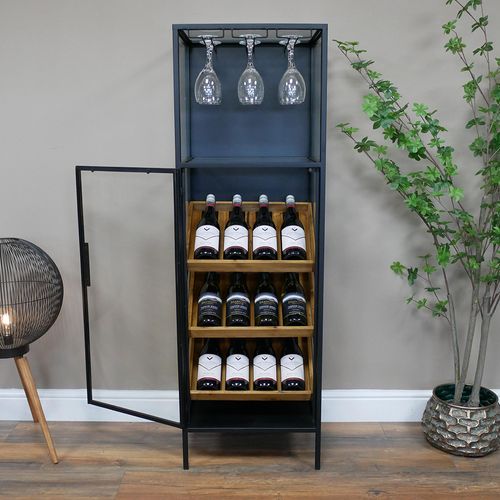 Dutch Black 1 Door 12 Bottle Wine Cabinet