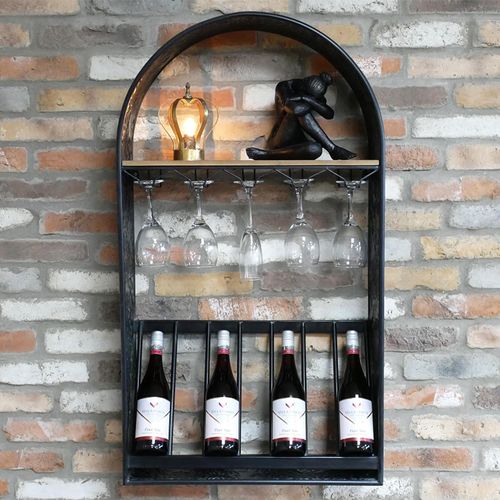 Dutch Black Metal 7 Bottle Wine Wall Unit