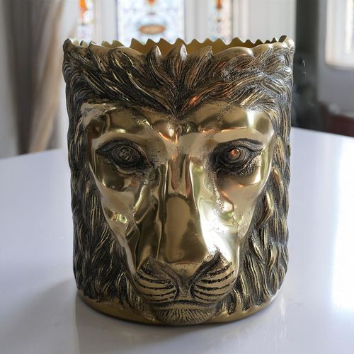 Gold Lion Head Planter/ Ice Bucket - Set of 2