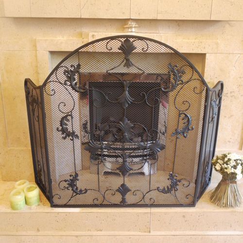 Black Metal Arched Fire Screen - Set of 2