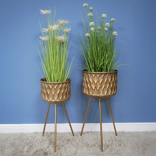 Gold Artificial Flowers Planters Stand - Set of 2