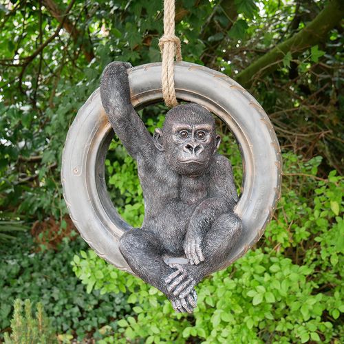 Gorilla on Tyre Swing Statue - Set of 2