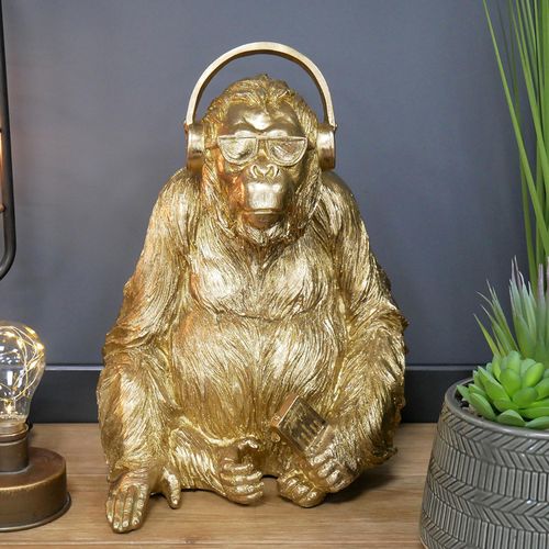 Gold Resin Gorilla with Headphones - Set of 2