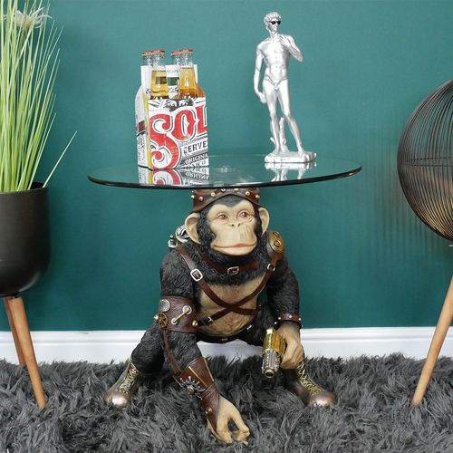 Dutch Glass Round Black Monkey Base Side Table