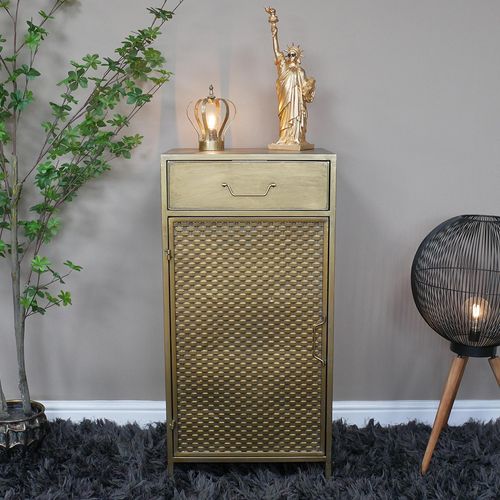 Dutch Gold Metal 1 Door 1 Drawer Bedside Cabinet