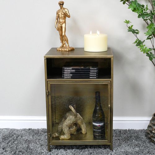 Dutch Brushed Metal and Glass 1 Door Bedside Cabinet
