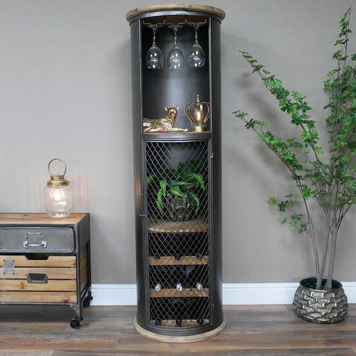Dutch Black Metal 1 Door Curved Bar Cabinet