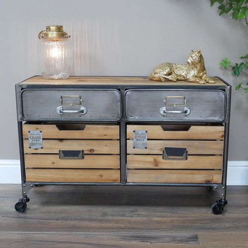 Dutch Industrial Wood and Metal 4 Drawer Storage Cabinet