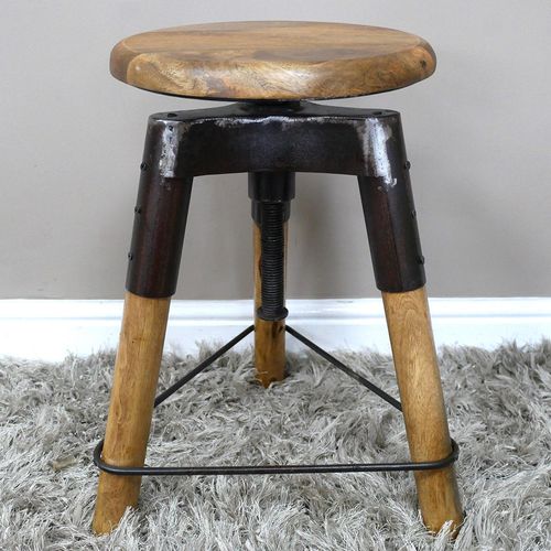 Dutch Mango Wood and Metal Round Adjustable Stool