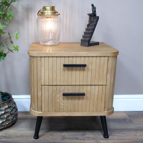 Dutch Ribbed Wooden 2 Drawer Bedside Cabinet
