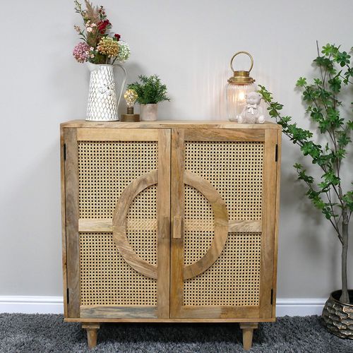 Dutch Mango Wood and Rattan 2 Door Hall Cabinet