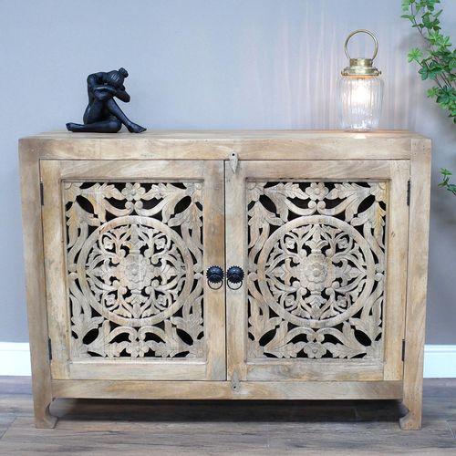 Dutch Carved Mango Wood 2 Door Hall Cabinet
