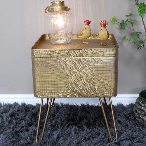Dutch Gold Metal Storage Side Table with Hairpin Legs