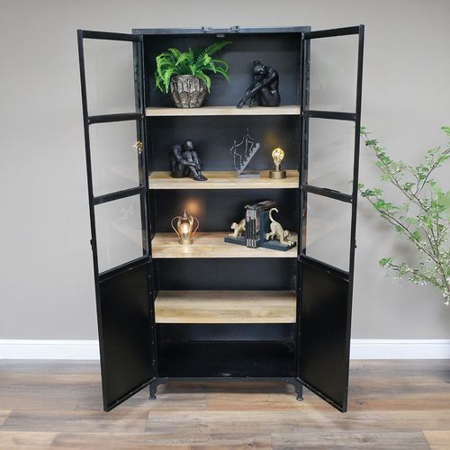 Dutch Industrial Black Metal 2 Door Display Cabinet