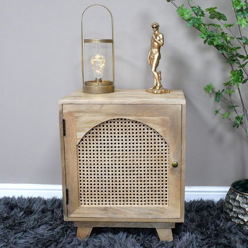 Dutch Mango Wood and Rattan 1 Door Bedside Cabinet