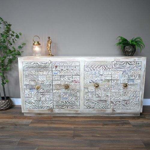Dutch Carved Reclaimed Wood 4 Door Large Sideboard - 180cm