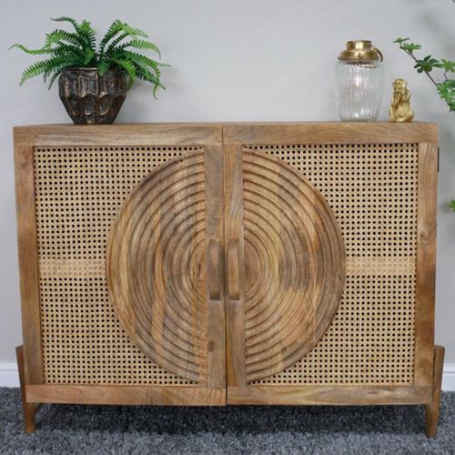 Dutch Mango Wood and Rattan 2 Door Small Sideboard - 114cm