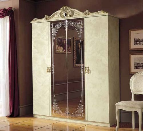 Camel Barocco Ivory Italian 4 Door Wardrobe with Mirrors