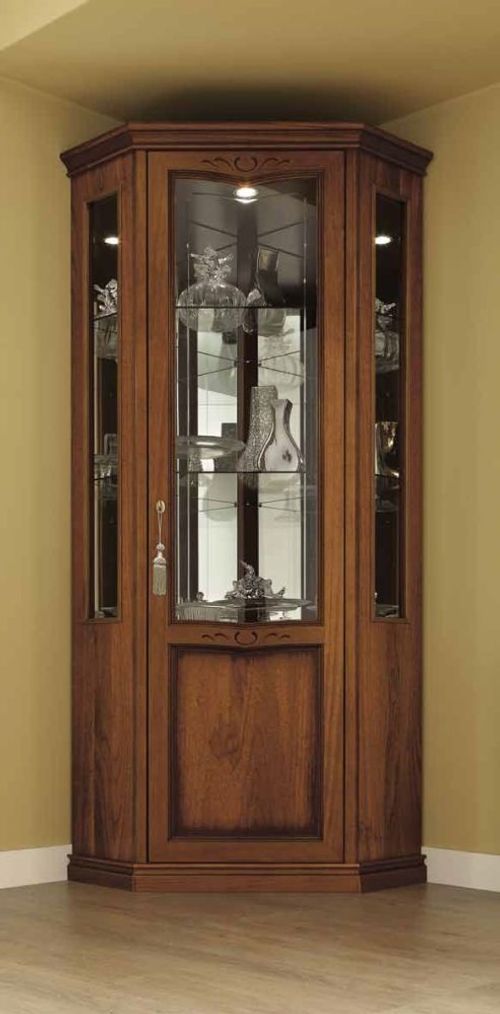 Camel Nostalgia Walnut Italian Corner Display Cabinet