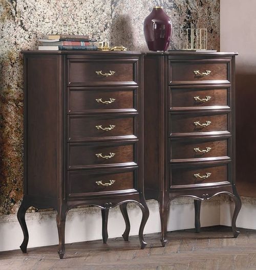 Camel Verdi Walnut French Style 5 Drawer Midi Chest
