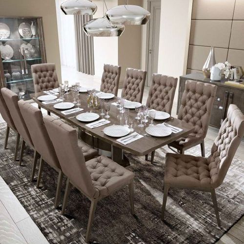 Modum Platinum Italian Silver Butterfly Extending Dining Set with Dama Nabuk Chairs